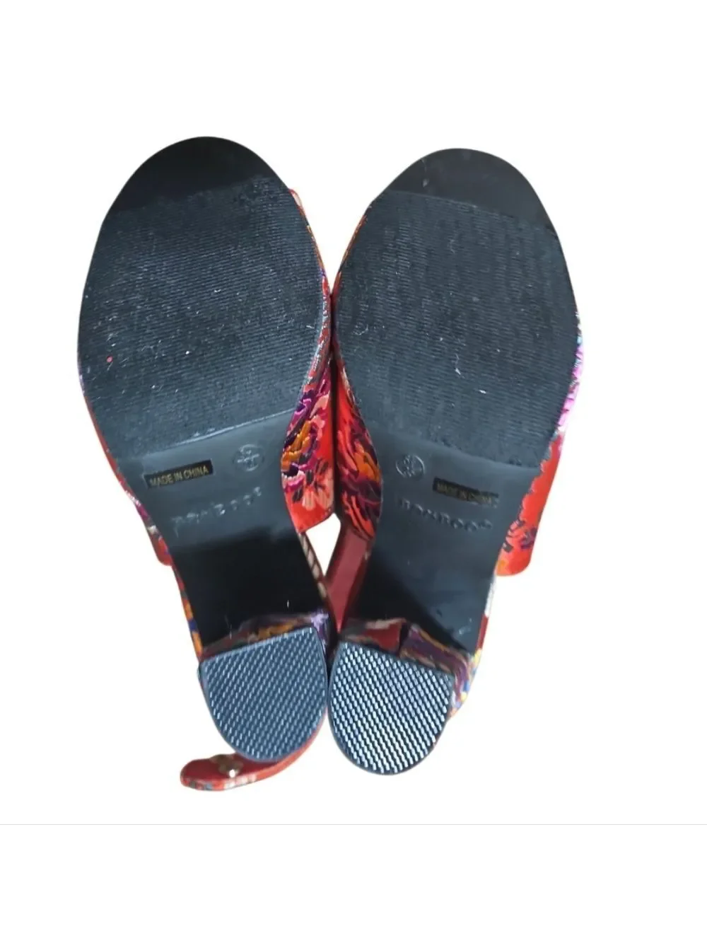 Bamboo Red Floral High Heels with Ankle Strap 5.5 Embroidered Colorful Handmade
